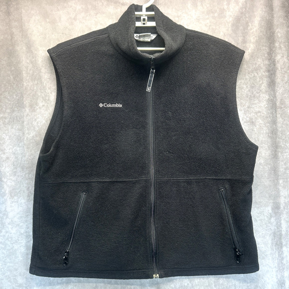 Columbia Vest Men's Size XL Adult Black Fleece Jacket Hiking Outdoor Zip Up Logo - Picture 1 of 9